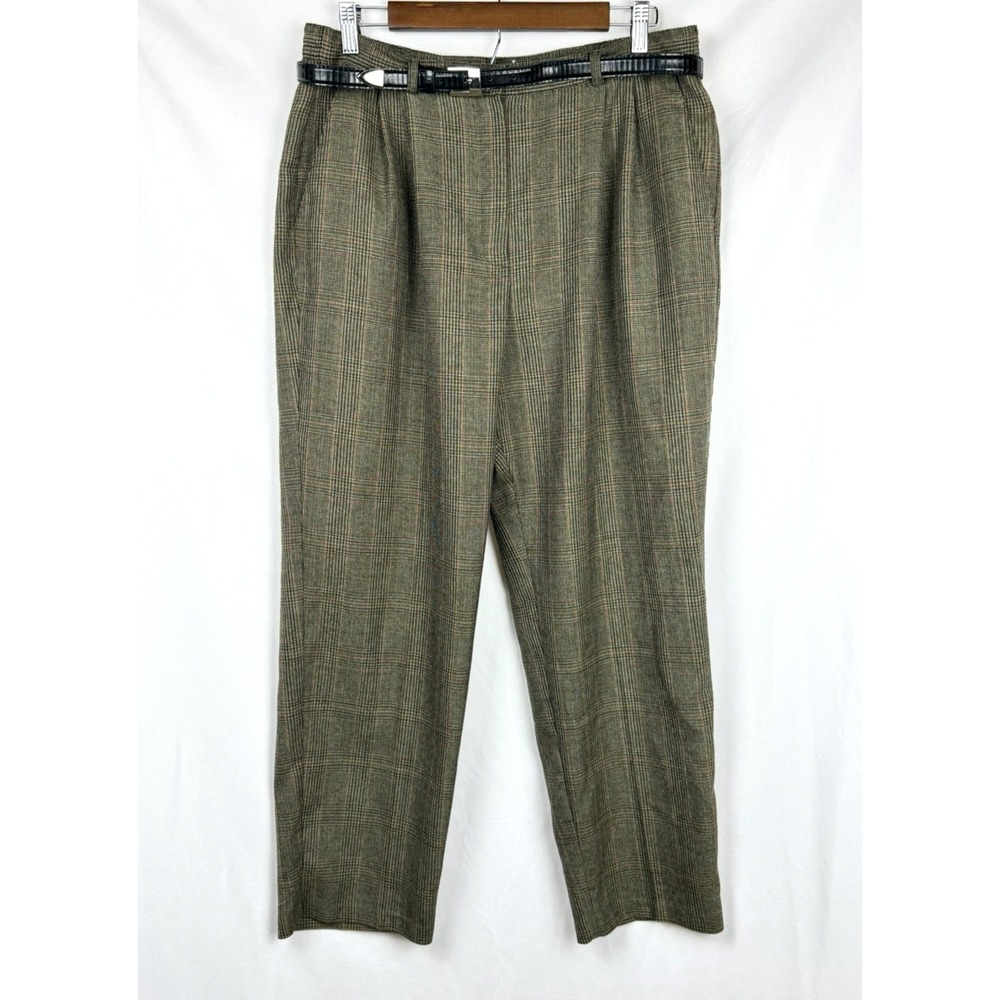 Vintage Sag Harbor Petite Plaid Pants Belted Pleated Trousers High Rise 16P